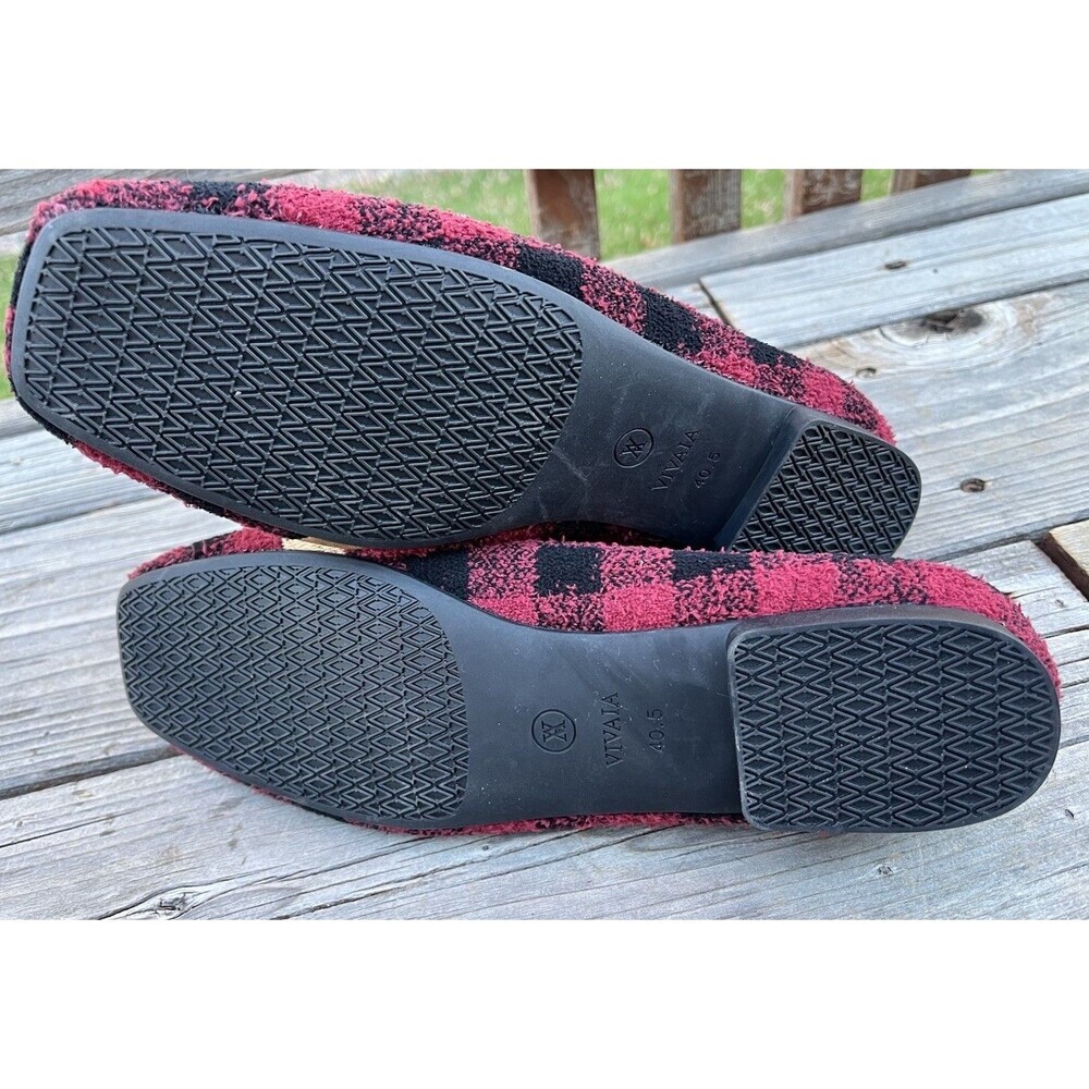 Vivaia Samantha Women's 40.5 US 9-9.5 Square Toe Mink-Knit Flats Red Plaid Deer - Picture 7 of 10